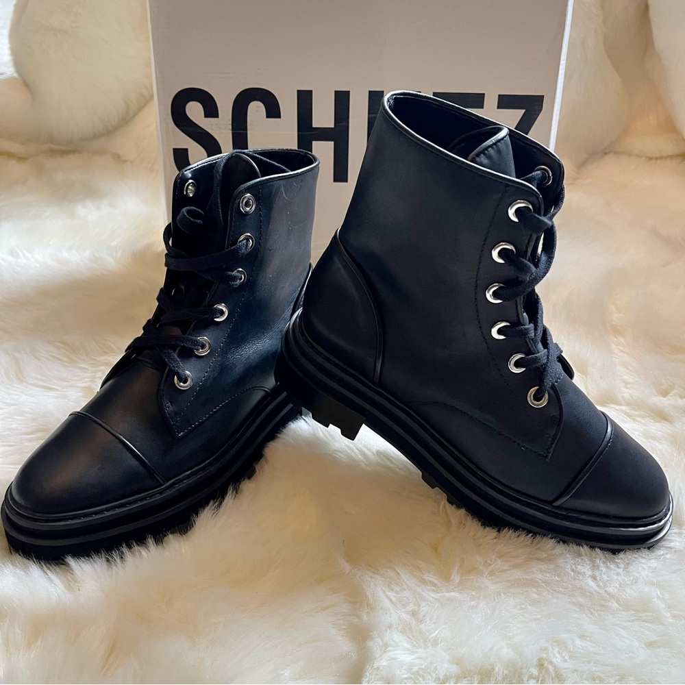 🆕 NWT + Box - Schutz Maylova Leather Ankle Combat Boots - 7 - Picture 7 of 10